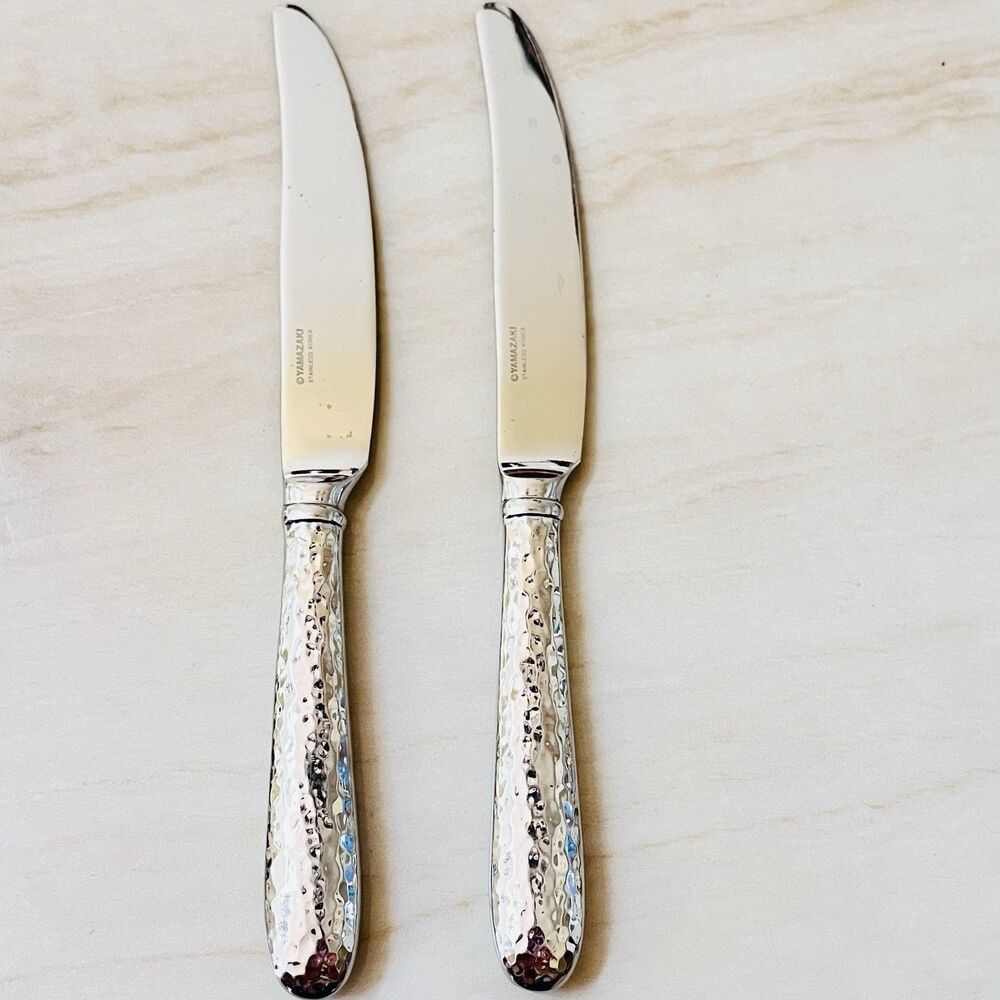 2pc Yamazaki Summersby Stainless Hammered Hollow Dinner Knife 8 7/8” Korea
